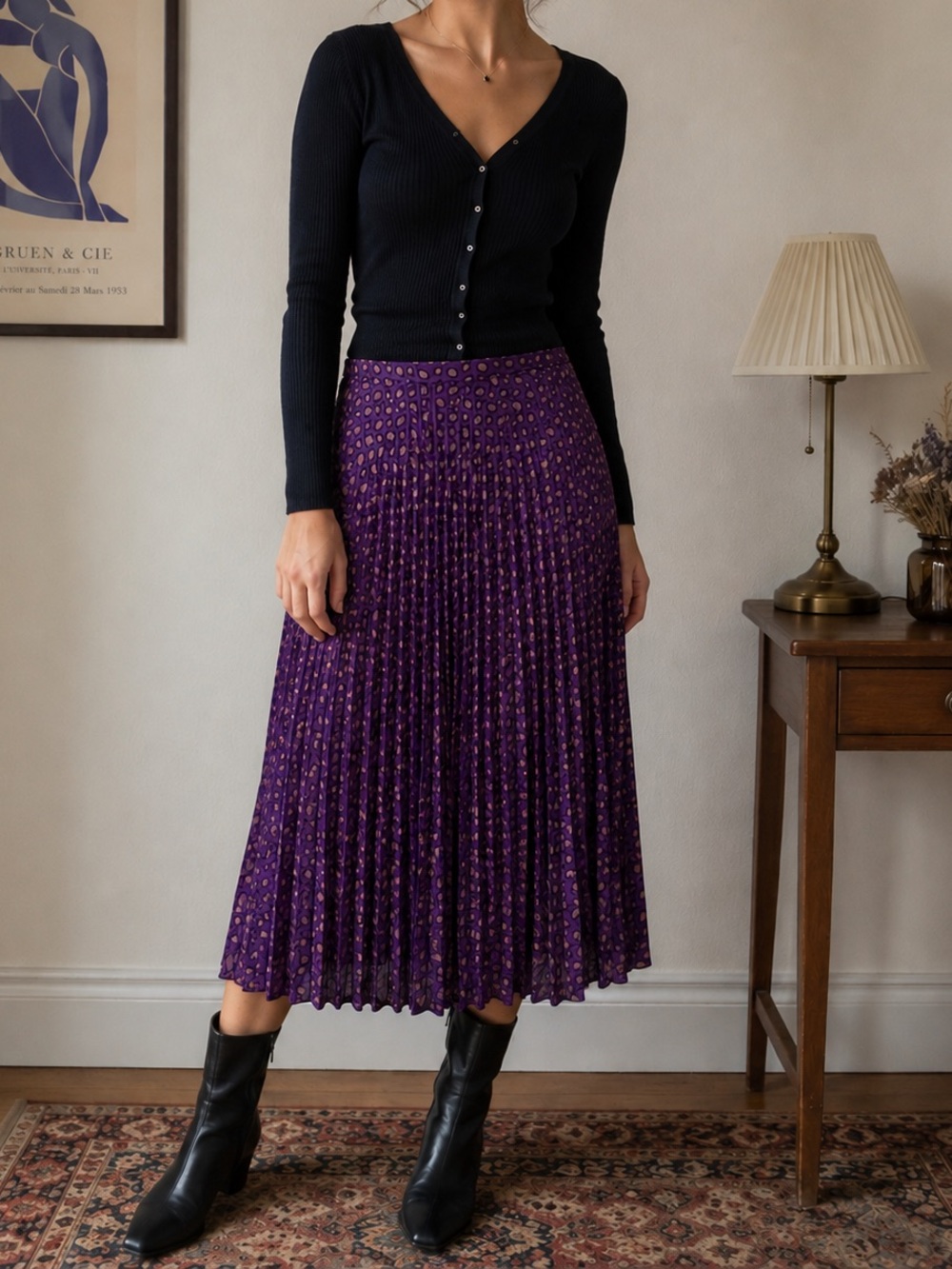 Vintage Pleated Purple Midi Skirt size 10